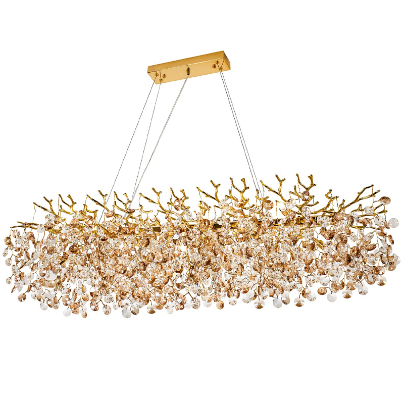 Линейная люстра с хрустальными подвесками Fairytree Gold Crystal Linear Chandelier 14 Золотой Прозрачный Коричневый Линейная люстра с хрустальными подвесками Fairytree Gold Crystal Linear Chandelier 14 Золотой Прозрачный Коричневый в Перми | Loft Concept