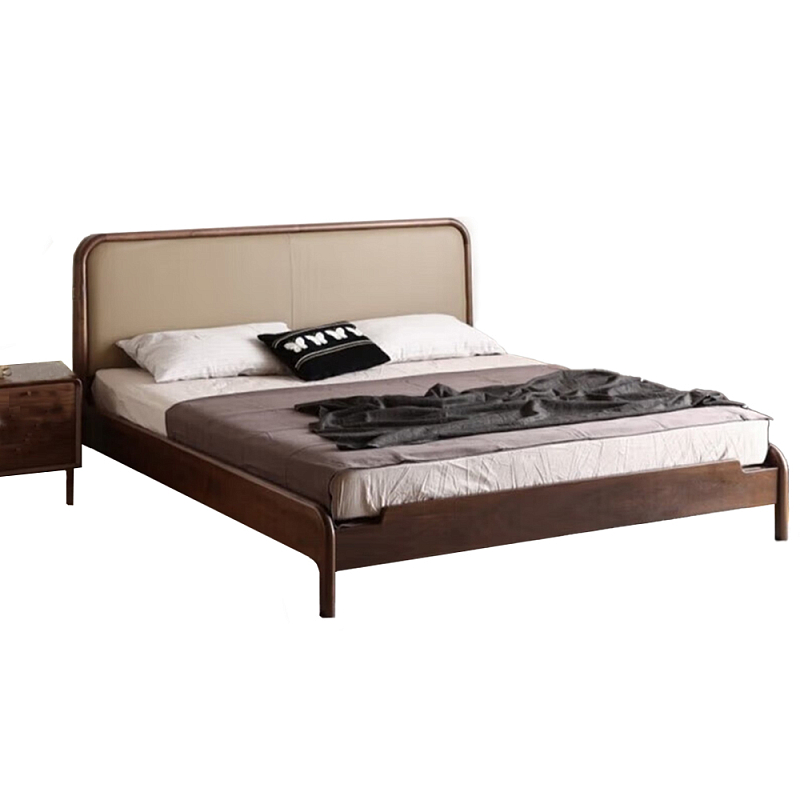 Кровать с каркасом из дерева и мягким изголовьем Moon Walnut Bed Орех Кровать с каркасом из дерева и мягким изголовьем Moon Walnut Bed Орех в Перми | Loft Concept