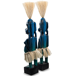 Комплект из 2-х деревянных статуэток Asmat Straw Headdress Statuettes Blue варинант исполнения - 4 | Loft Concept в Перми