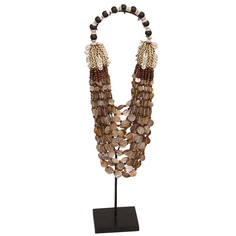 Этническое ожерелье из ракушек и круглых бусин Aboriginal Long Necklace Shells Коричневый Черный Бежевый в Перми | Loft Concept 