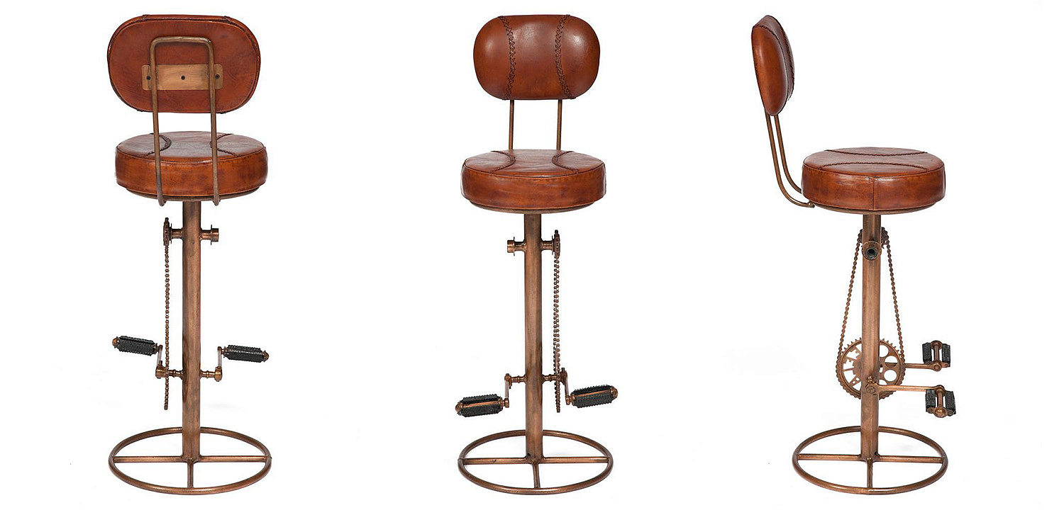 Стул с педалями от велосипеда со спинкой Buffalo Leather Industrial Chair Стул с педалями от велосипеда со спинкой Buffalo Leather Industrial Chair - Loft-Concept в Перми