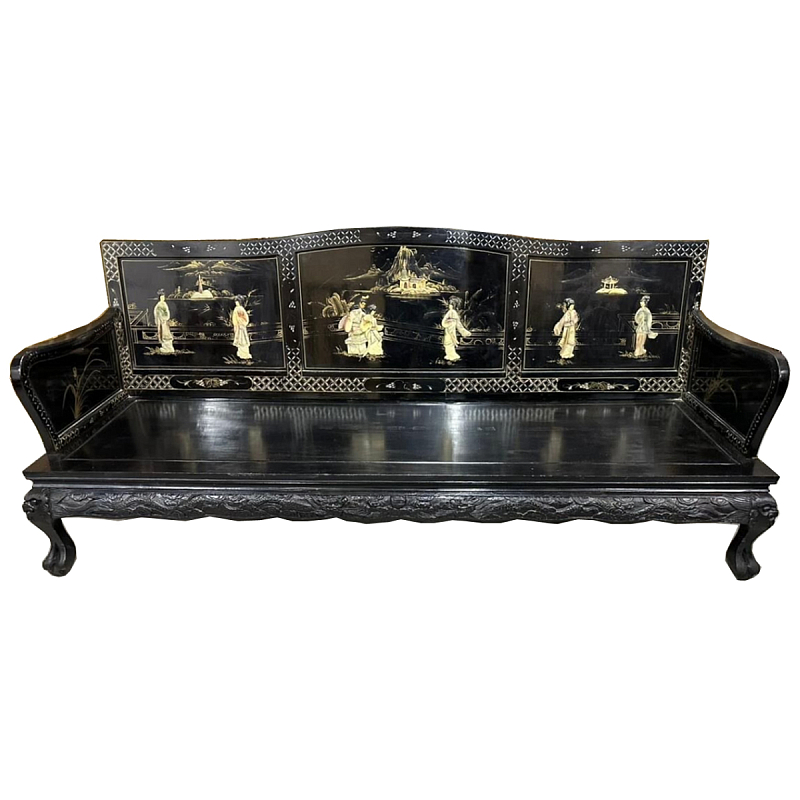 Большая Скамья Шинуазри Large Chinoiserie Bench Chinese Park Черный матовый Золотой Бежевый в Перми | Loft Concept 