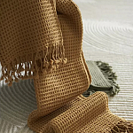 Плед из шерсти цвета охры с бахарамой Waffle Comfort варинант исполнения - 6 | Loft Concept в Перми