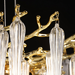 Люстра золотого цвета с декоративными ветками и длинными прозрачными стеклянными подвесами в форме сосулек Droplet Chandelier варинант исполнения - 6 | Loft Concept в Перми