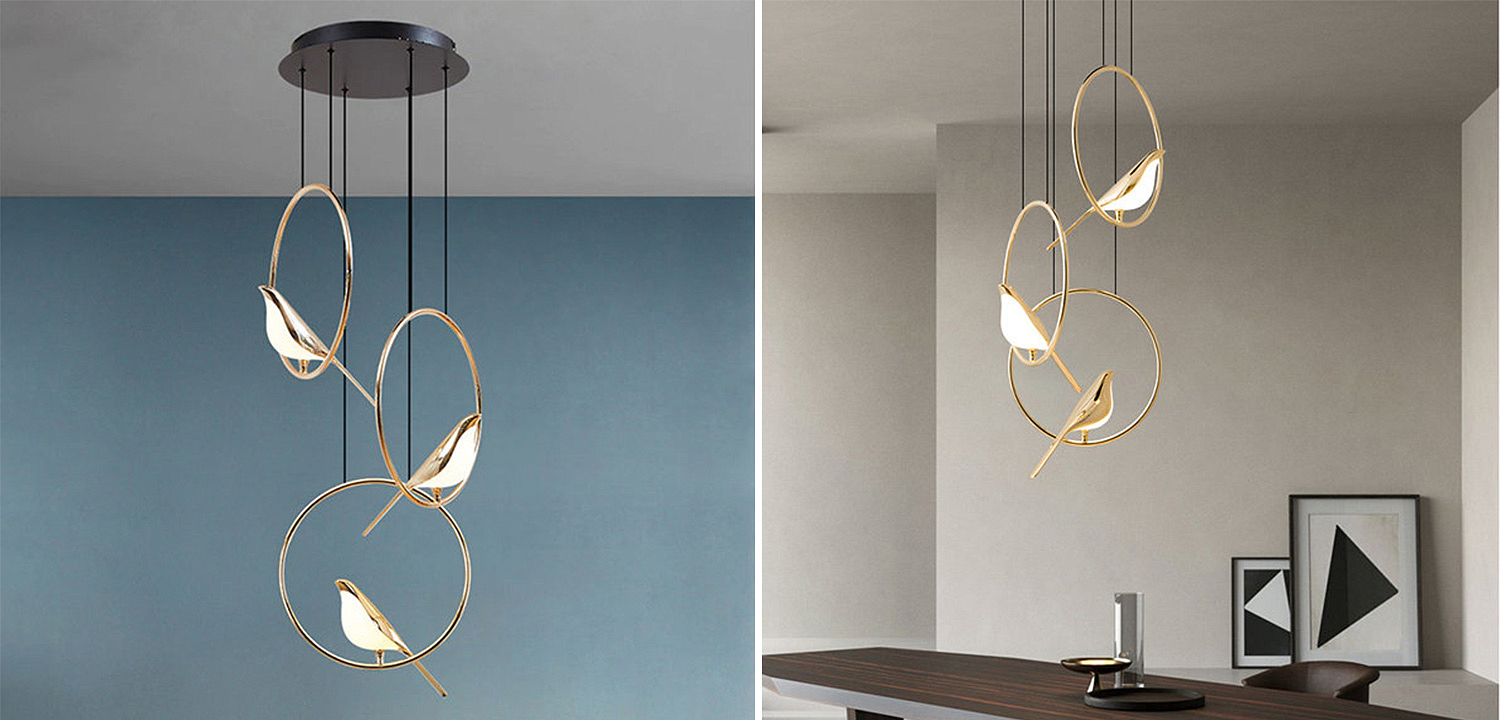 Люстра с золотыми птичками в кольцах NOMI Chandelier Three birds Люстра с золотыми птичками в кольцах NOMI Chandelier Three birds - Loft-Concept в Перми