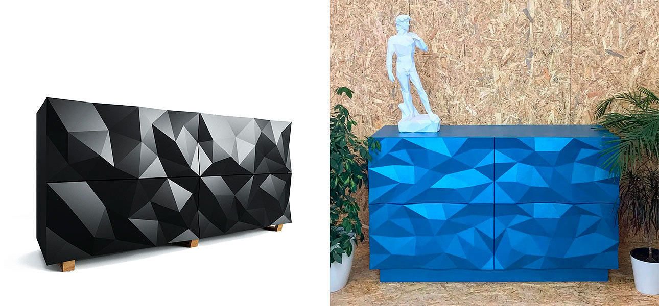 Комод с большими угловыми фигурами, две секции, 2 полки Geometric Greece Комод с большими угловыми фигурами, две секции, 2 полки Geometric Greece - Loft-Concept в Перми