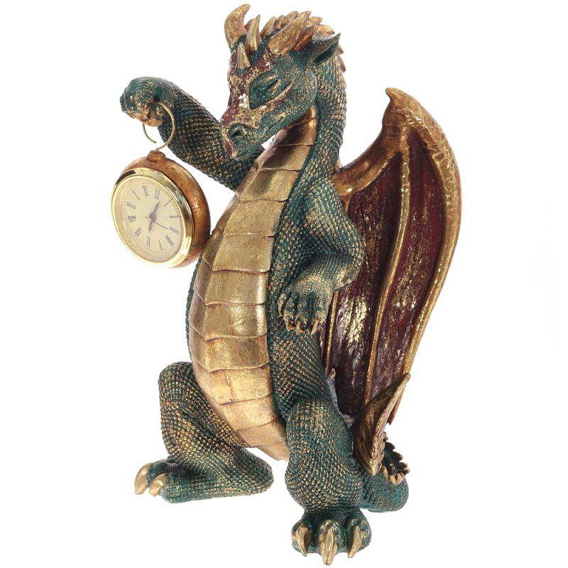 Часы в виде дракона Green Dragon Gold Mask with Clock Золотой Коричневый Зеленый в Перми | Loft Concept 