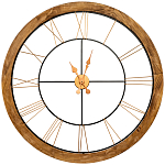 Часы настенные деревянные с римскими цифрами бронзового цвета Clock with History варинант исполнения - 1 | Loft Concept в Перми