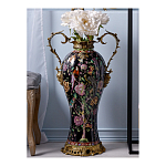 Ваза из фарфора черная с цветочной росписью и бронзовыми элементами Spring Garden варинант исполнения - 3 | Loft Concept в Перми