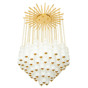 Дизайнерская Люстра Модерн середины ХХ века Flushmount Murano White Glass and Brass Ceiling Light