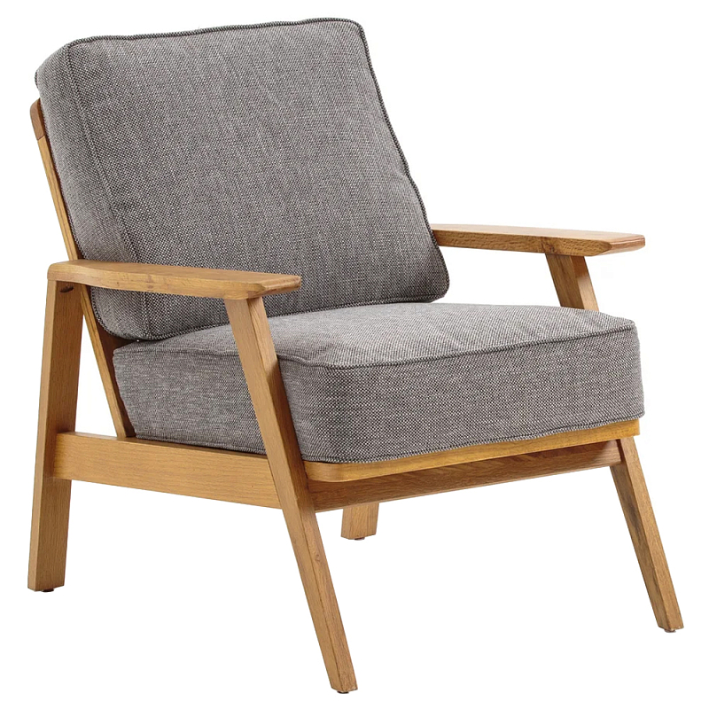 Кресло с каркасом из массива дуба Deniaud Oak Grey Armchair Светлый дуб Серый в Перми | Loft Concept 