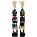 Комплект из 2-х деревянных статуэток Asmat Straw Headdress Statuettes Black Colorful Tattoo варинант исполнения - 4 | Loft Concept в Перми