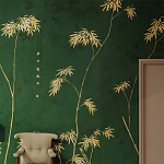 Обои ручная роспись Bamboo Golden on Edo Green India tea paper варинант исполнения - 1 | Loft Concept в Перми