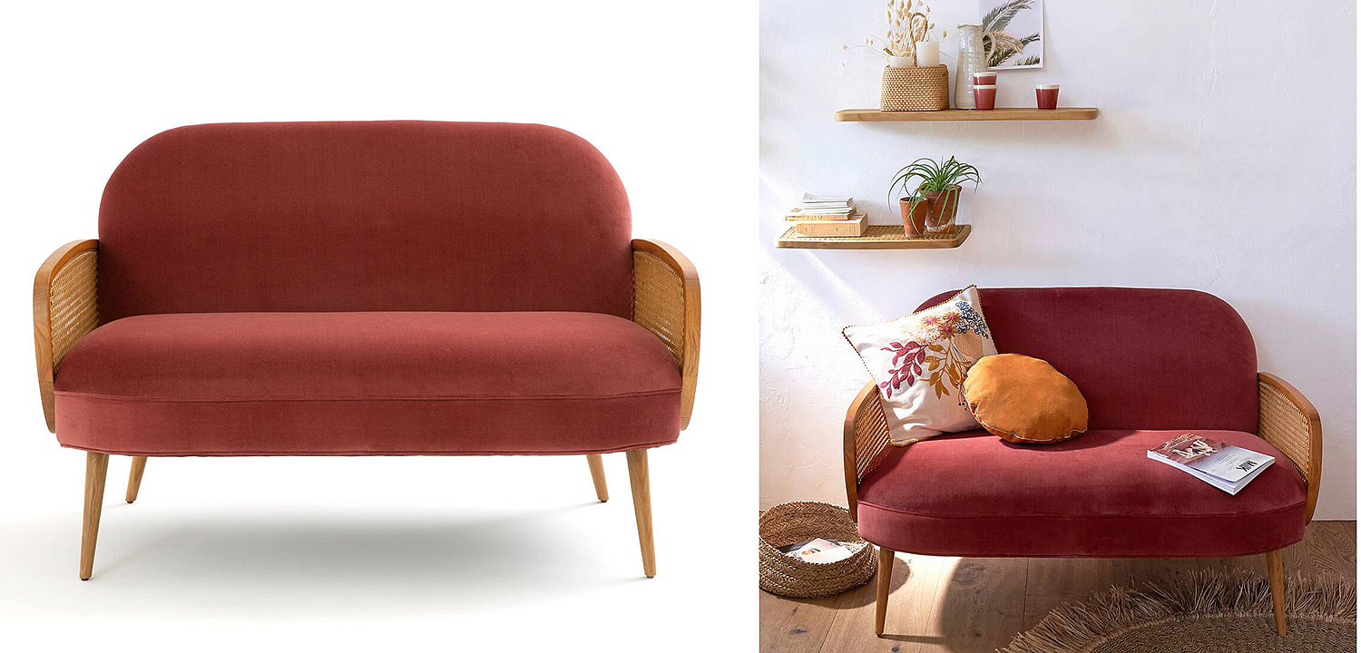 Диван Morten Wicker Crimson Sofa Малиновый Диван Morten Wicker Crimson Sofa Малиновый - Loft-Concept в Перми