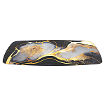 Обеденный стол с прямоугольной черно-золотой столешницей из стекла на 4-х металлических ножках Gold and Black Marble варинант исполнения - 3 | Loft Concept в Перми