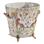 Кашпо с растительным и животным орнаментом на бронзовых ножках Turquoise Blooming Garden варинант исполнения - 2 | Loft Concept в Перми