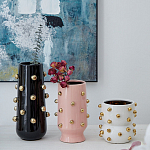 Ваза черная цилиндрическая с глянцевым покрытием и золотыми декоративными элементами Molecule Collection варинант исполнения - 4 | Loft Concept в Перми