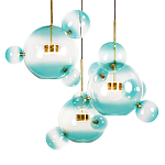 Люстра подвесная с прозрачными бирюзовыми стеклянными шарами и круглым основанием 3 лампы Giopato & Coombes варинант исполнения - 5 | Loft Concept в Перми