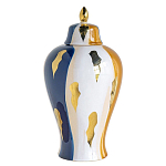 Ваза с крышкой и мазками синего и золого цвета на белом фоне Chinoiserie Ceramics варинант исполнения - 1 | Loft Concept в Перми