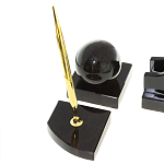 Настольный письменный набор из чёрного обсидиана с декором в виде льва Golden Lion варинант исполнения - 5 | Loft Concept в Перми