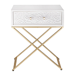 Приставной столик с выдвижным ящиком  White Table Carved Pattern варинант исполнения - 4 | Loft Concept в Перми