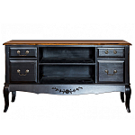 ТВ-тумба черная из массива березы с 4-мя ящиками и 2-мя полками в стиле прованс Vintage  варинант исполнения - 1 | Loft Concept в Перми