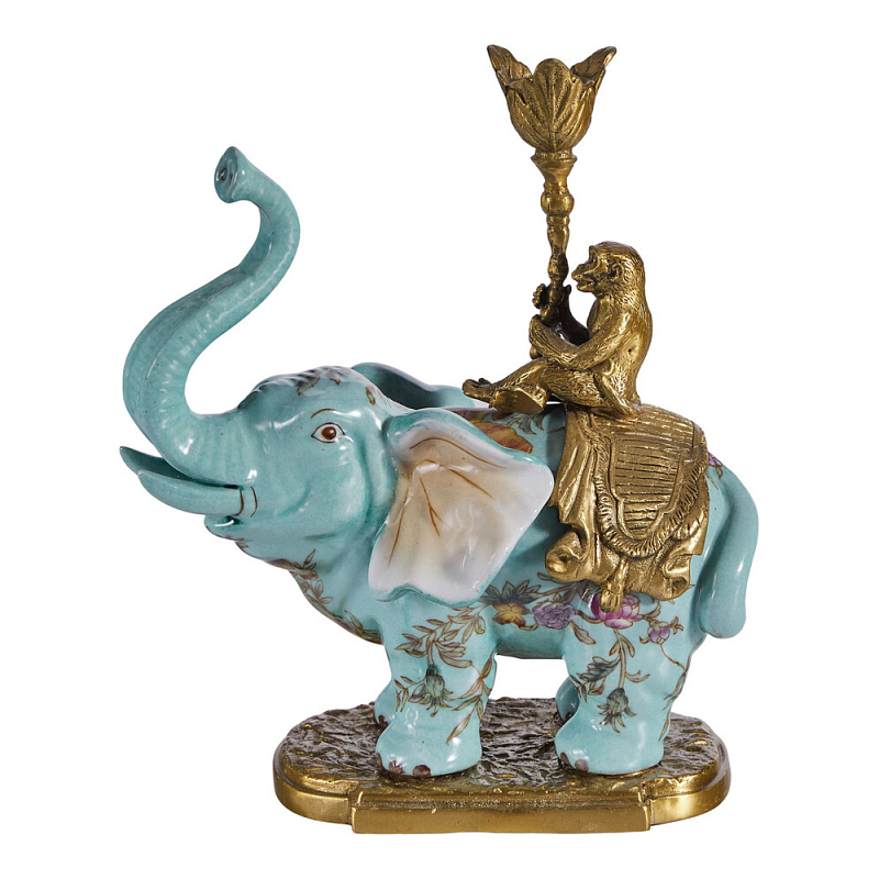 Подсвечник в виде слона из фарфора с бронзовыми элементами Elephant in the Garden of Eden Бронза Голубой Мульти в Перми | Loft Concept 