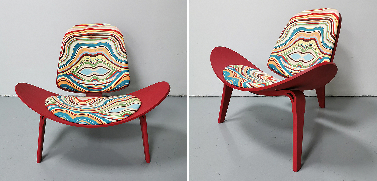Дизайнерское кресло Shell Chair CH07 Ткань с цветным принтом Дизайнерское кресло Shell Chair CH07 Ткань с цветным принтом - Loft-Concept в Перми