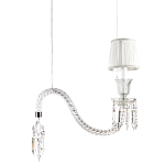 Подвесной светильник с белым текстильным абажуром и изогнутым хрустальным основанием с подвесками Lustre Reverie варинант исполнения - 1 | Loft Concept в Перми