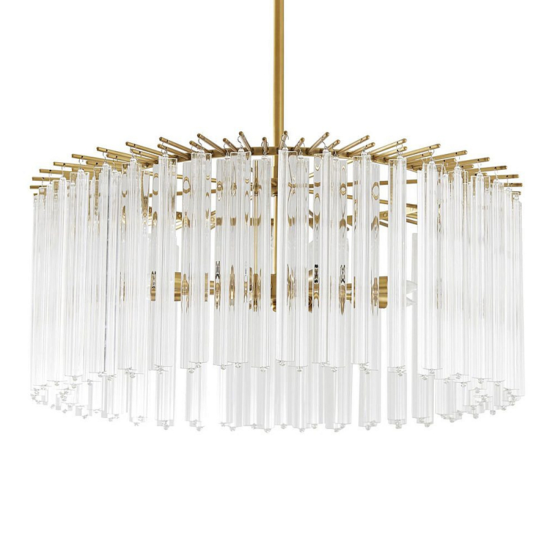 Люстра круглая с прозрачными рифлеными стеклянными стержнями Clear Fluted Rods Латунь Прозрачное Стекло Серебряный Люстра круглая с прозрачными рифлеными стеклянными стержнями Clear Fluted Rods Латунь Прозрачное Стекло Серебряный в Перми | Loft Concept