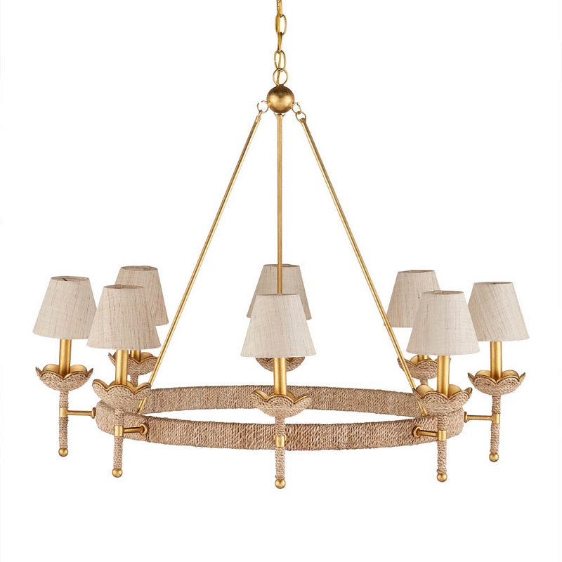 Люстра из кованого железа с отделкой плетеной веревкой и сусальным золотом Parisian Style Золотой Бежевый в Перми | Loft Concept 