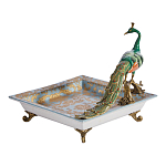Блюдо квадратное с павлином на бронзовых ножках Eden Garden варинант исполнения - 2 | Loft Concept в Перми
