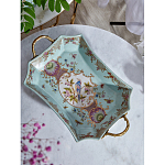 Блюдо прямоугольное из голубого фарфора с ручками и рисунком птиц и цветов Blue Garden варинант исполнения - 3 | Loft Concept в Перми