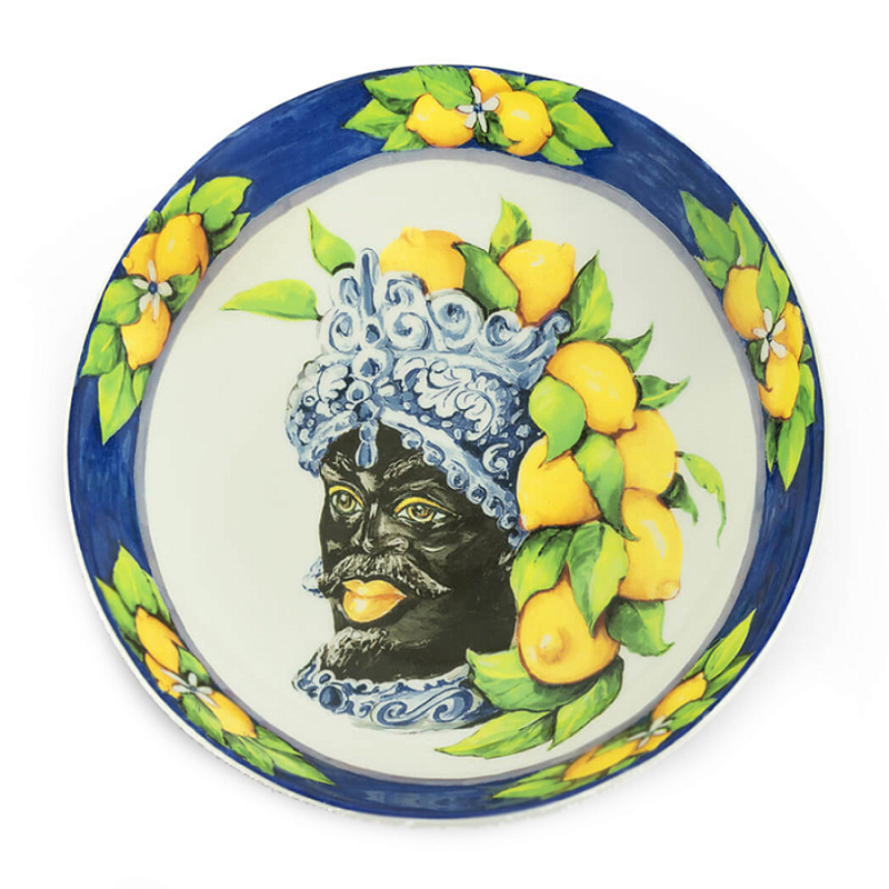 Тарелка Abhika SOUP PLATE MORO HEAD D 22,5 Blue Темно-синий Желтый в Перми | Loft Concept 