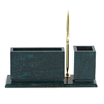 Настольный письменный набор с гербом России и часами из природного камня змеевик Successful Leader варинант исполнения - 3 | Loft Concept в Перми