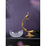 Чаша из прозрачного стекла на бронзовой подставке в виде павлина с рельефным хвостом Eden Garden варинант исполнения - 7 | Loft Concept в Перми