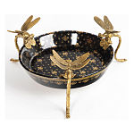 Блюдо черного цвета из фрафора на бронзовых ножках в виде стрекоз Eden Garden варинант исполнения - 1 | Loft Concept в Перми