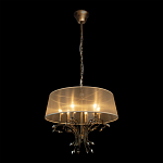Люстра подвесная круглая с тканевым полупрозрачным абажуром и подвесками 6 ламп Gilded Elegance варинант исполнения - 3 | Loft Concept в Перми