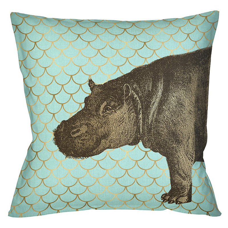 Подушка Safari light blue hippopotamus Бирюзовый Глянцевое золото Подушка Safari light blue hippopotamus Бирюзовый Глянцевое золото в Перми | Loft Concept