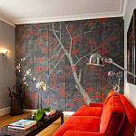 Обои ручная роспись Summer Night Blossom Original colourway on Edo Night painted silk варинант исполнения - 2 | Loft Concept в Перми