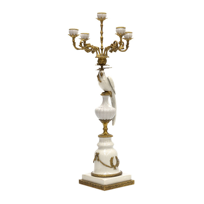 Подсвечник белый Попугай из фарфора с бронзовыми элементами Eden Garden Белый Бронза в Перми | Loft Concept 