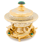 Икорница c декором "Три стерлядки" с гравировкой и натуральным камнем Малахит Decorative Cavair Dishes варинант исполнения - 1 | Loft Concept в Перми