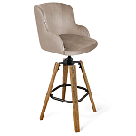 Барный стул со спинкой и подлокотниками на 4-х коричневых ножках Бежевый Велюр Ava Charm варинант исполнения - 1 | Loft Concept в Перми