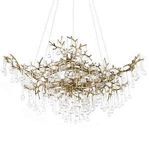 Подвесная люстра в виде ветвей деревьев золотого цвета с прозрачными подвесками-каплями 10 и 14 ламп Droplet Chandelier