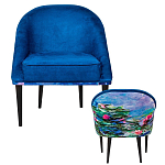 Кресло из натурального бука синее с цветочным принтом Impressionism in Art варинант исполнения - 2 | Loft Concept в Перми