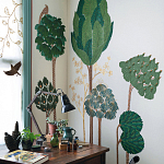 Обои с вышивкой ручной работы Mughal Trees Original colourway on linen варинант исполнения - 1 | Loft Concept в Перми