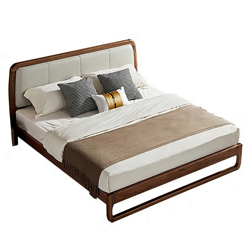 Кровать двуспальная с деревянным каркасом и мягким изголовьем Walnut Bed Орех Кровать двуспальная с деревянным каркасом и мягким изголовьем Walnut Bed Орех в Перми | Loft Concept