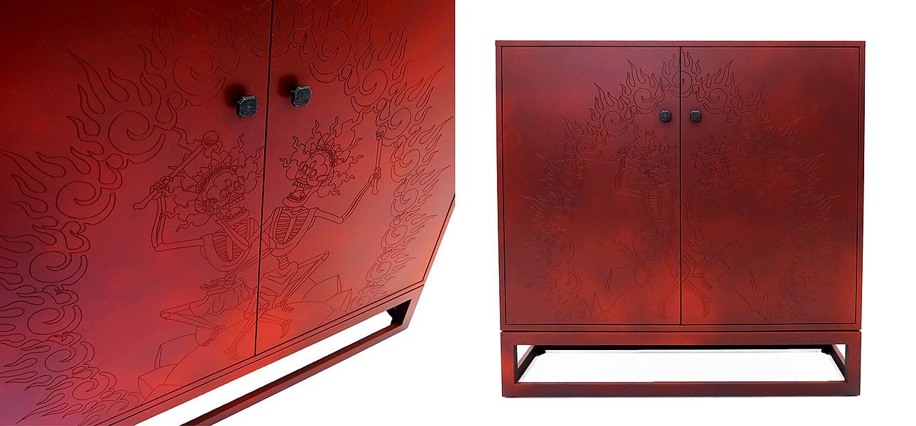 Красный комод с рельефным рисунком Red Dresser India Красный комод с рельефным рисунком Red Dresser India - Loft-Concept в Перми
