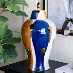 Ваза с крышкой и мазками синего и золого цвета на белом фоне Chinoiserie Ceramics варинант исполнения - 3 | Loft Concept в Перми