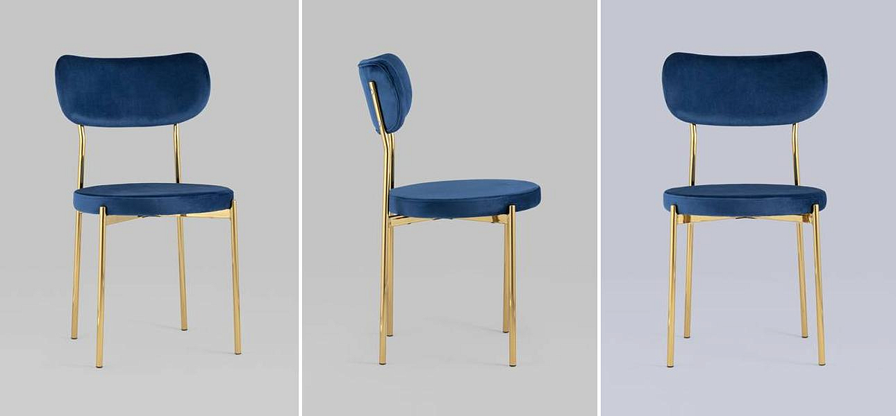 Стул Alfie Chair Золотые ножки Синий Велюр Стул Alfie Chair Золотые ножки Синий Велюр - Loft-Concept в Перми